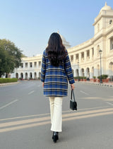 trueBrowns Blue Check Round V-Neck Top