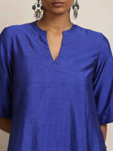 trueBrowns Blue Silk High Slit Kurta Set