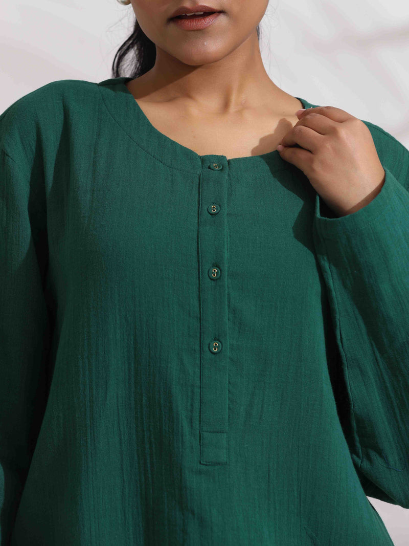 trueBrowns Green Cotton Kurta Co-ord Set