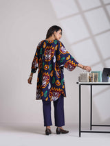 trueBrowns Purple Cotton Ikat Kaftan Co-ord Set