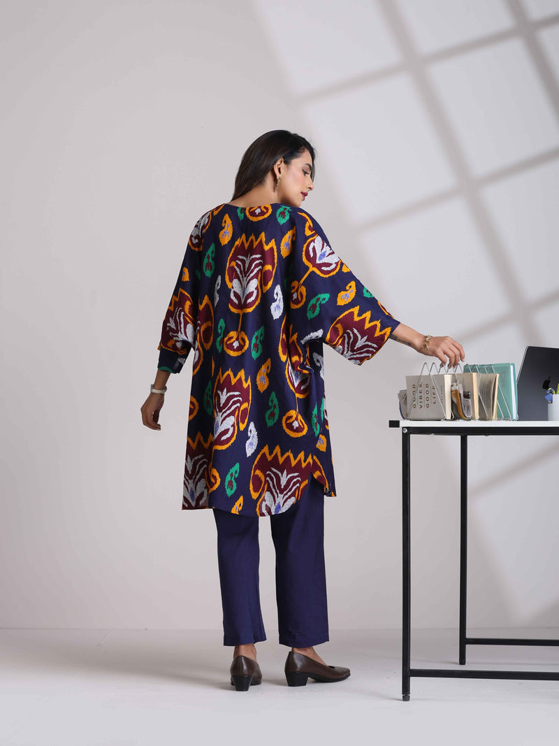 trueBrowns Purple Cotton Ikat Kaftan Co-ord Set
