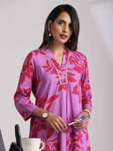 trueBrowns Purple Print Straight Kurta Set