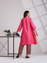 trueBrowns Pink Modal Kimono Kurta Set