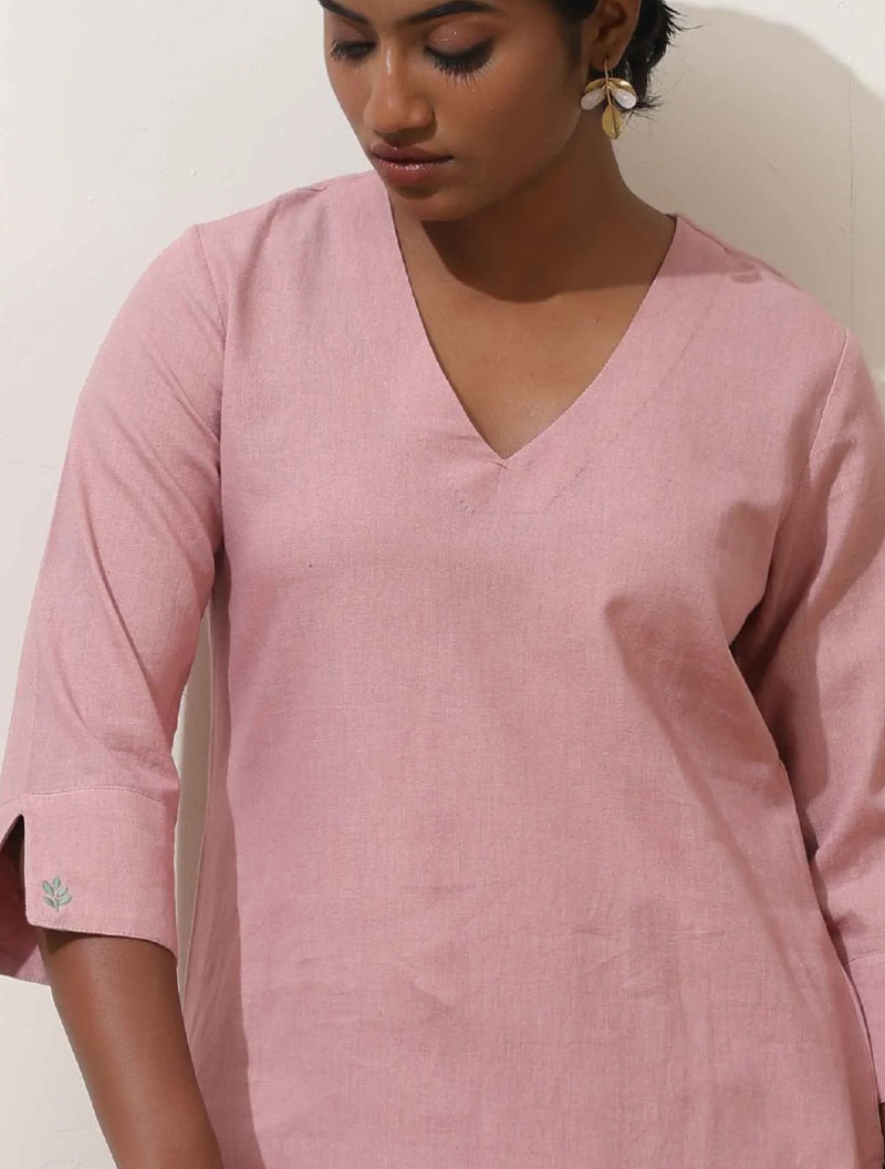 trueBrowns Lilac Cotton Linen Kurta Co-Ord Set