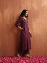 trueBrowns Maroon Straight Kurta Set