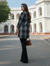 trueBrowns Black Check High Slit Kurta
