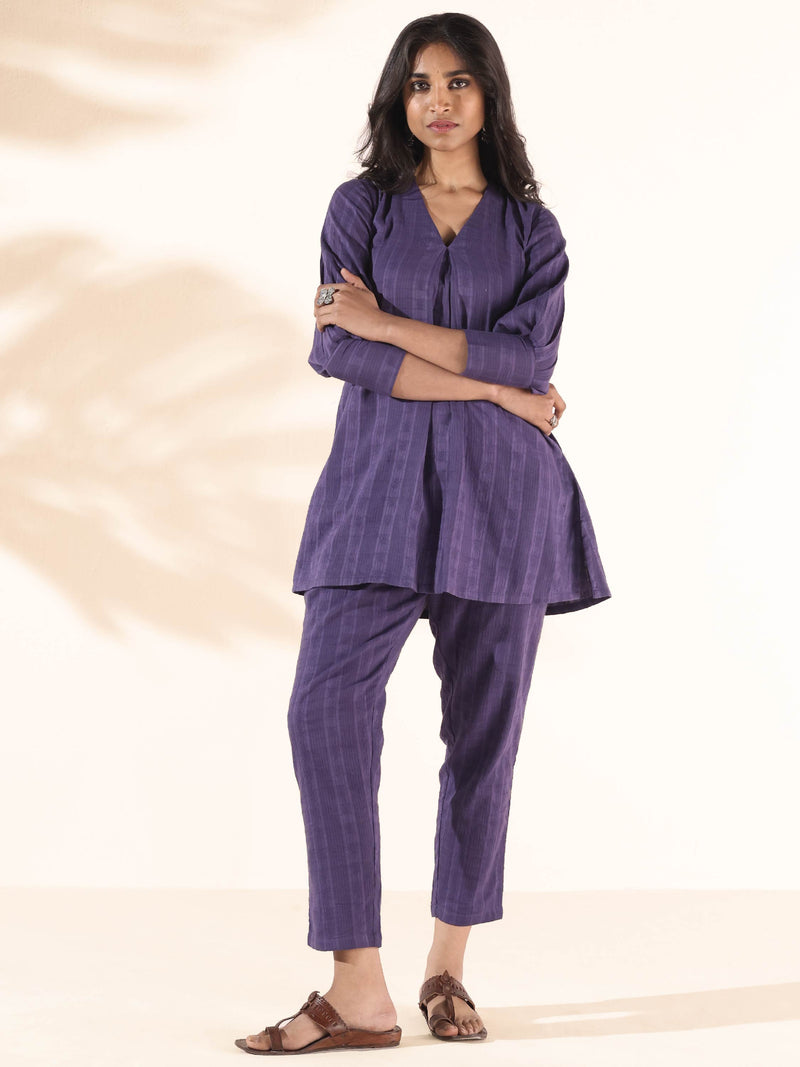 trueBrowns Purple Cotton Dobby Co-ord Set