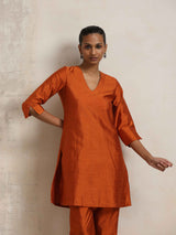 trueBrowns Orange Silk Kurta Co-ord Set