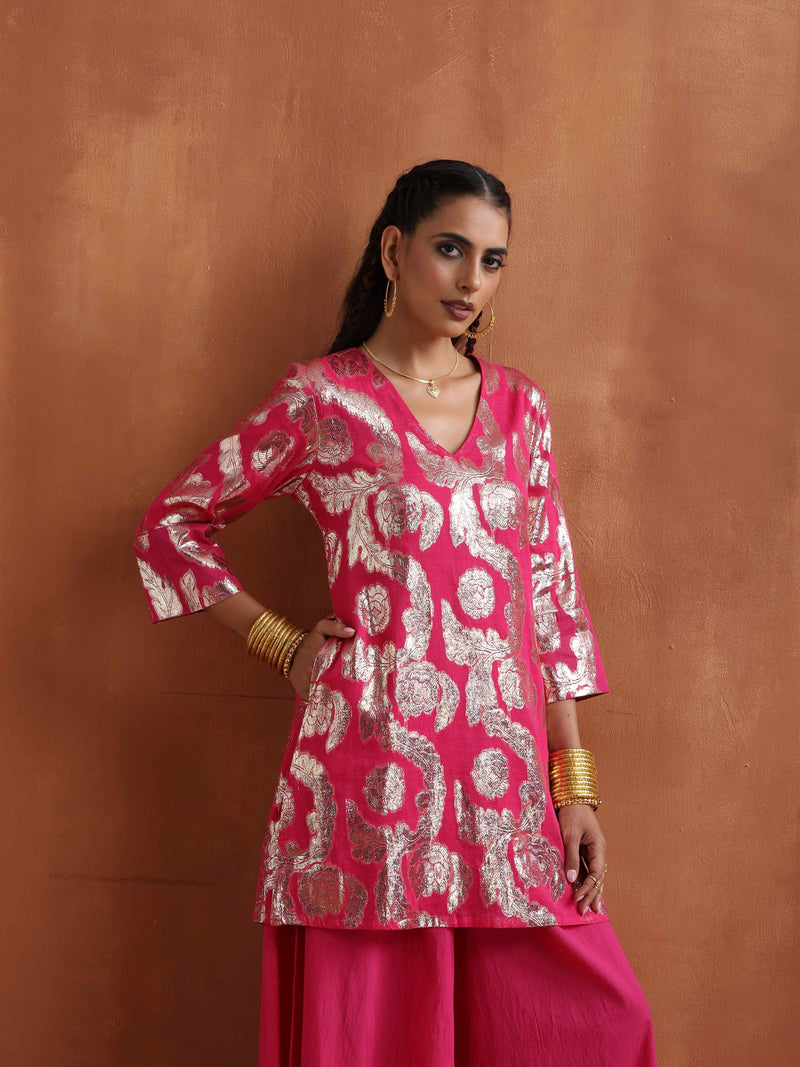 trueBrowns Pink Metallic Sharara Set