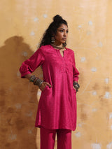 trueBrowns Pink Viscose Silk Kurta Co-ord Set