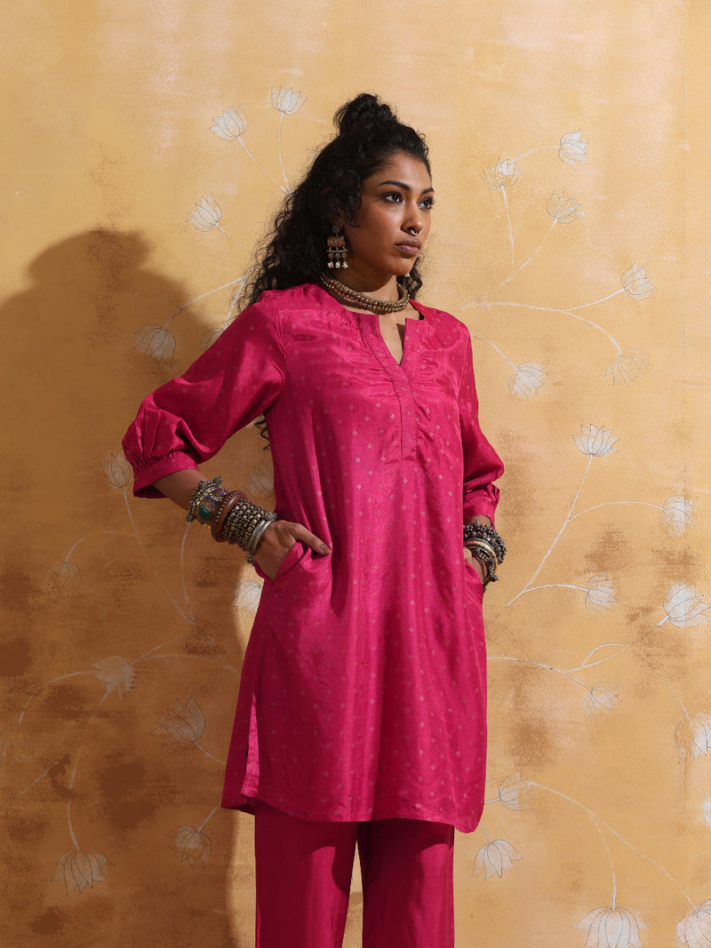 trueBrowns Pink Viscose Silk Kurta Co-ord Set