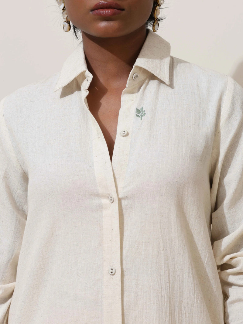 trueBrowns off white Cotton Linen Kurta Co-Ord Set