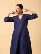 Cotton Linen Dark Blue Kurta Pant Set - trueBrowns