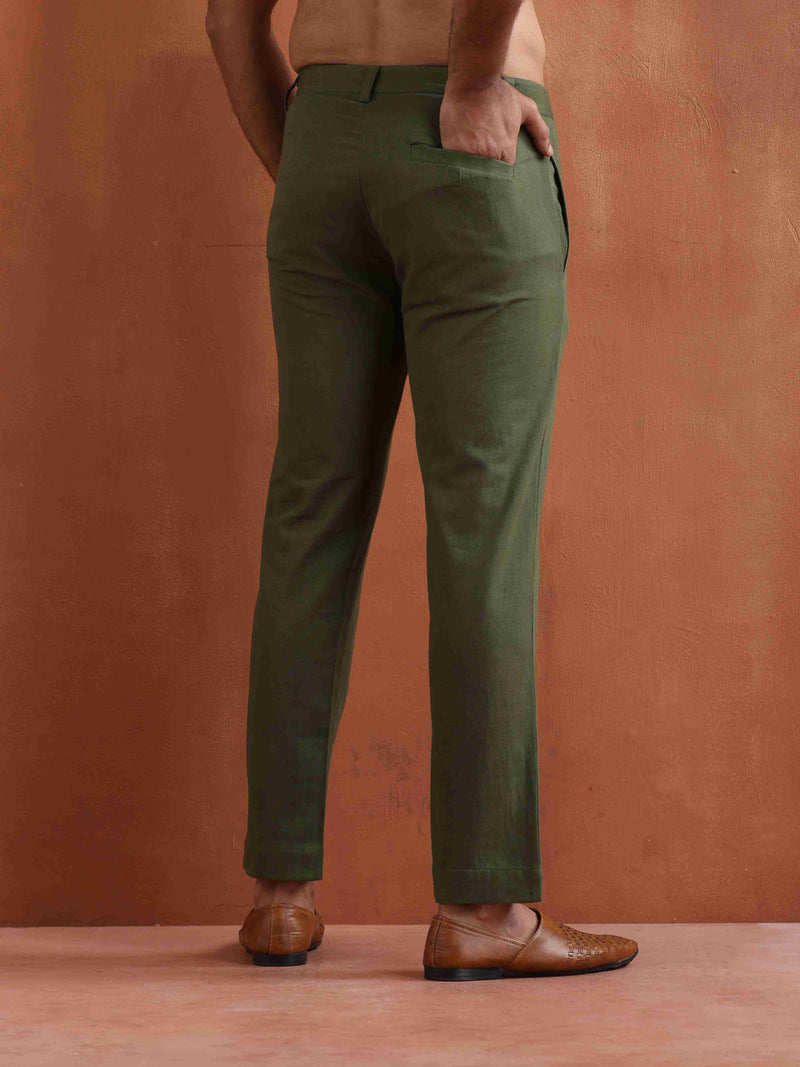 trueBrowns Men's Olive Green Cotton Twill Pants