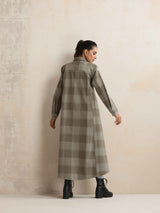 trueBrowns Green Check Flared Winter Dress