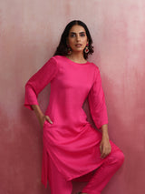 trueBrowns Pink Modal Round Neck Kurta Co-ord Set