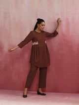 trueBrowns Brown Cotton Dobby Kurta Co-ord set