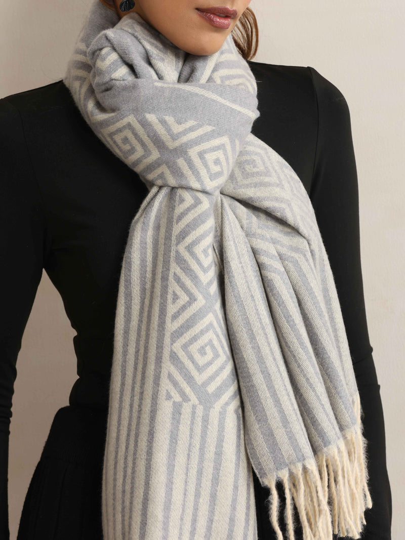 trueBrowns Grey Geometric Woven Stole
