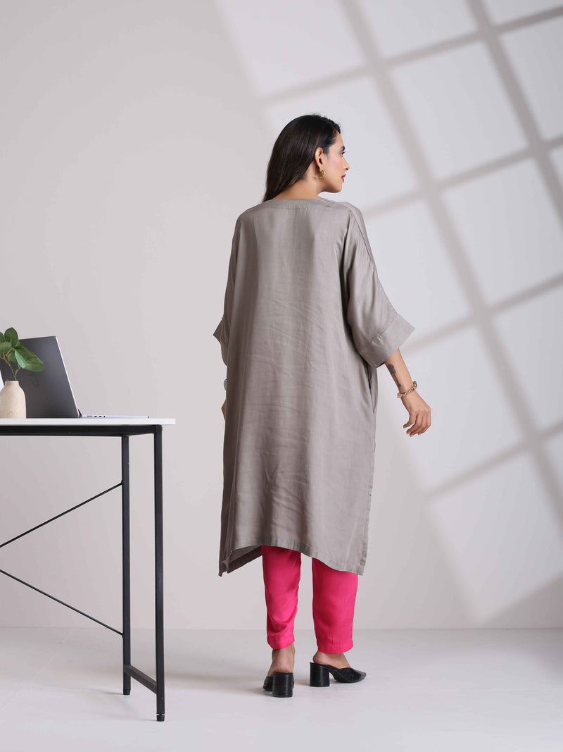 trueBrowns Grey Modal Kimono Kurta Set