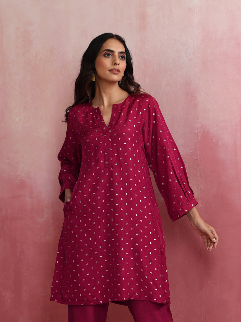 trueBrowns Pink Viscose Silk Kurta Co-ord Set