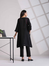 trueBrowns Black Cotton Dobby Kurta Co-ord set