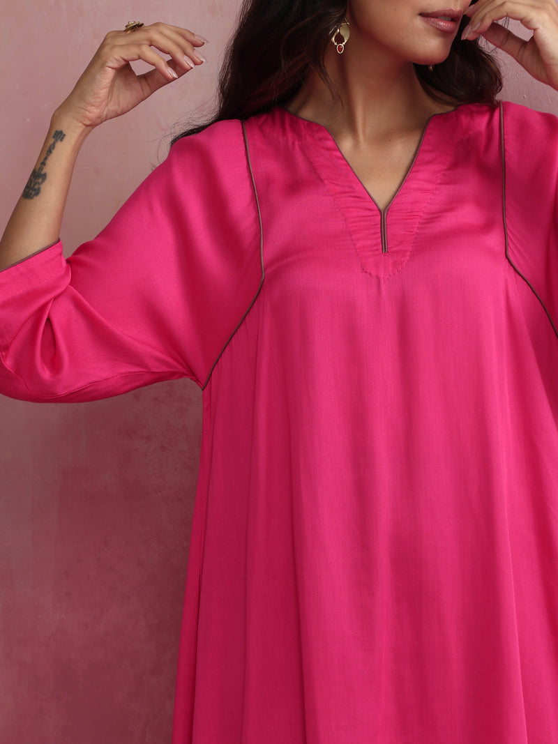 trueBrowns Pink Modal Kimono Kurta Set