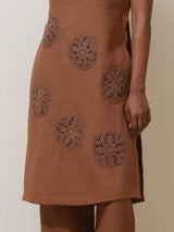 trueBrowns Kora Brown Crochet Natural Cotton Kurta Co-ord Set