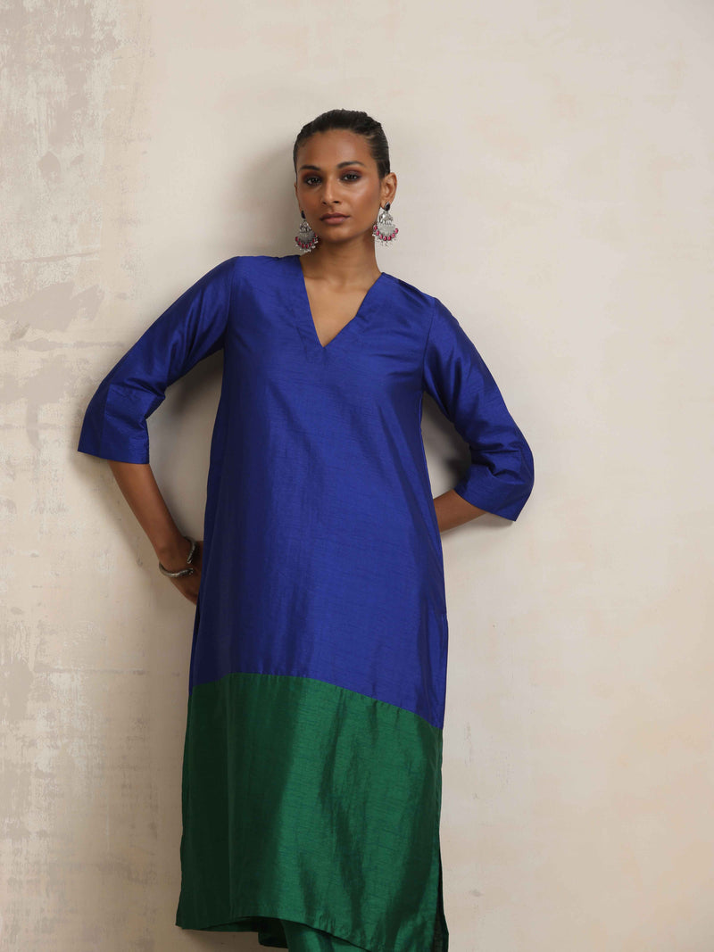 trueBrowns Blue Silk Kurta Set