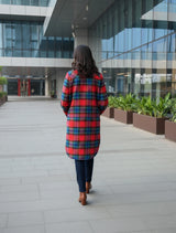 trueBrowns Red Check Shirt Kurta
