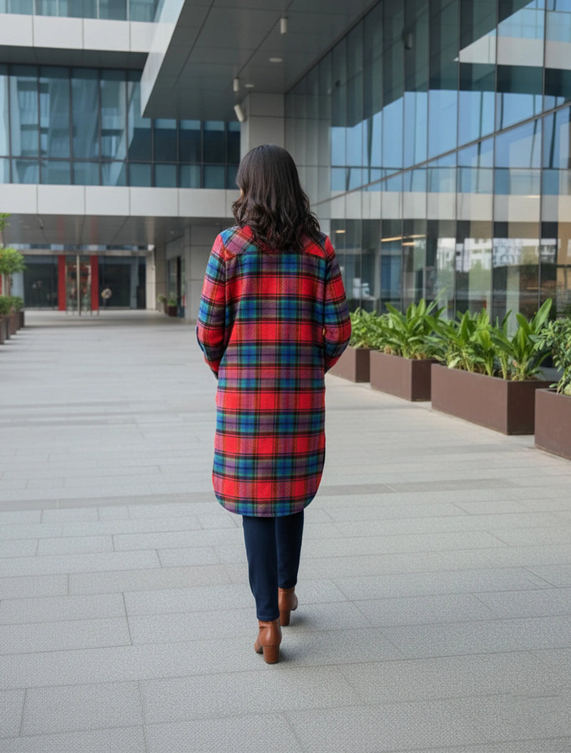 trueBrowns Red Check Shirt Kurta
