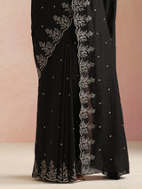 trueBrowns Black All Over Zari Embroidered Saree With Unstitched Blouse