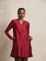 trueBrowns Red Silk Kurta Co-ord Set