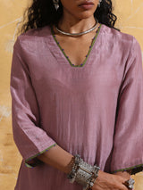 trueBrowns Lilac Muslin Silk Co-ord Set with Flared Pants