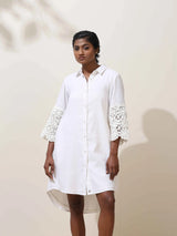 trueBrowns Neroli White Crochet Natural Cotton Short Dress