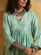trueBrowns Mint Green Muslin Silk Anarkali Kurta Pant Set