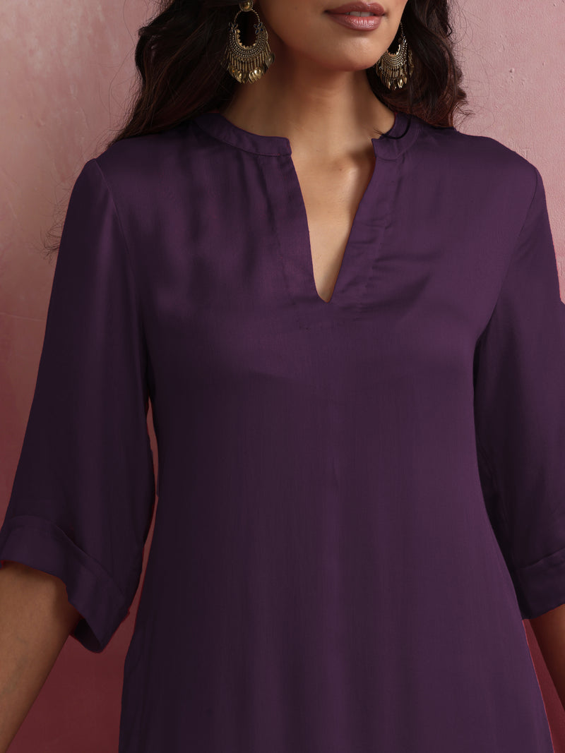 trueBrowns Purple Modal Straight Fit Kurta Set