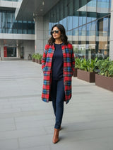trueBrowns Red Check Shirt Kurta