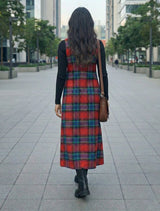 trueBrowns Red Blue Check Sleeveless A-Line Woollen Dress