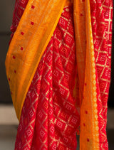 trueBrowns Red Kota Bandhani Saree With Unstitched Blouse