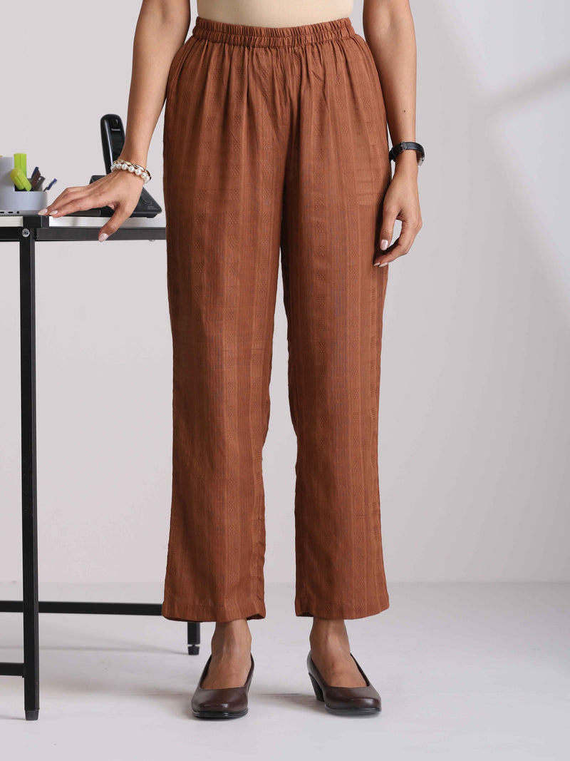 trueBrowns Brown Cotton Dobby Kurta Co-ord set