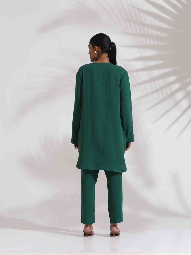 trueBrowns Green Cotton Kurta Co-ord Set