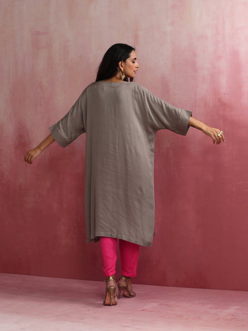 trueBrowns Grey Modal Kimono Kurta Set