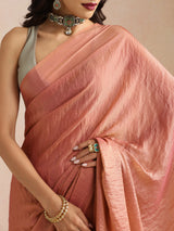 trueBrowns Pink Tissue Stripe Saree With Unstitched Blouse