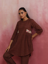 trueBrowns Brown Cotton Dobby Kurta Co-ord set