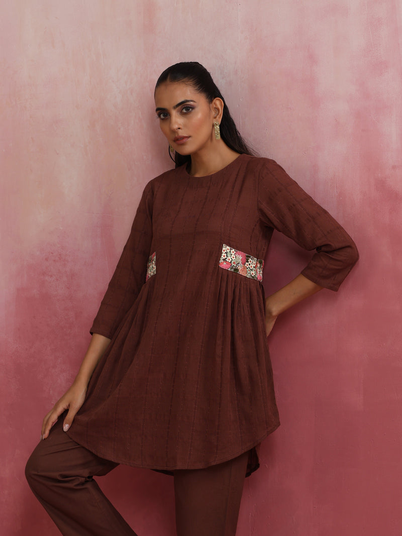 trueBrowns Brown Cotton Dobby Kurta Co-ord set