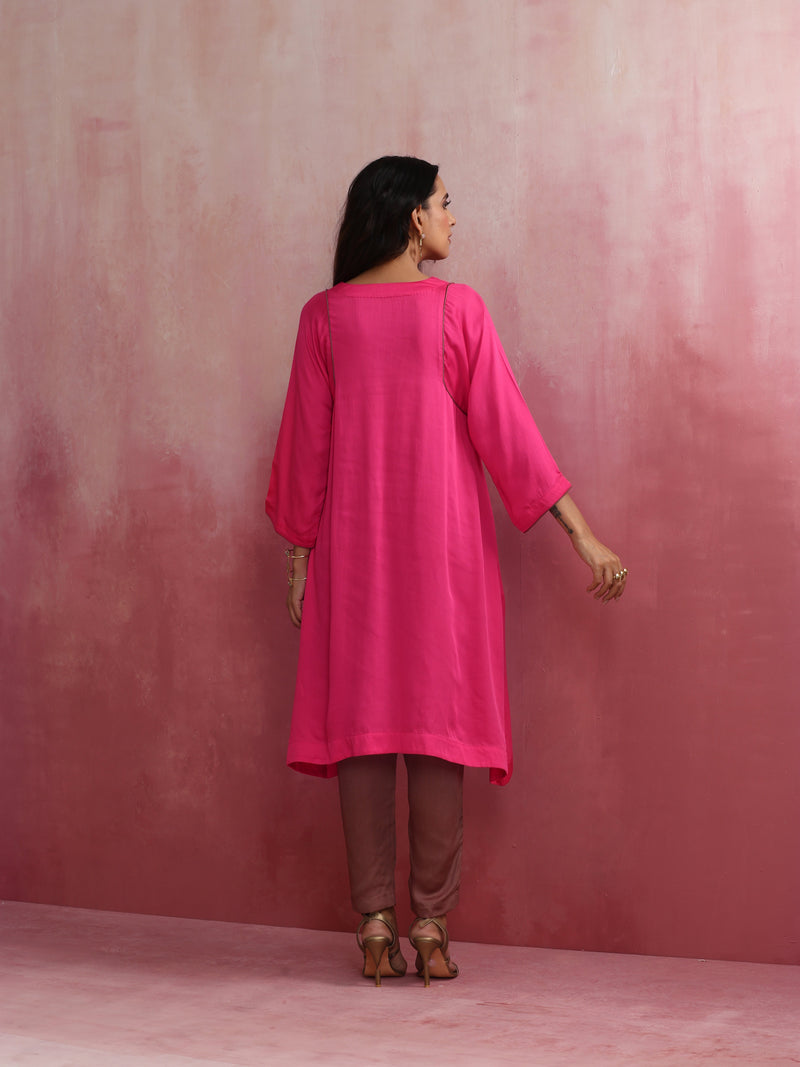 trueBrowns Pink Modal Kimono Kurta Set