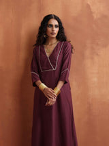 trueBrowns Maroon Straight Kurta Set