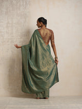 trueBrowns Dark Green Gold Metallic Ready To Wear Saree