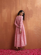 trueBrowns Pink Print Flared Anarkali Kurta Set