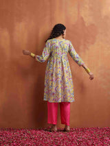 trueBrowns Yellow Print Anarkali Kurta Co-ord Set